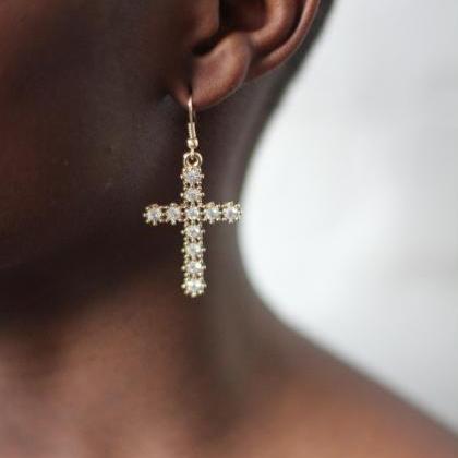 Cross Rhinestone Crystal Drop Earrings Fashion..