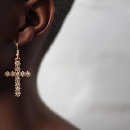 Cross Rhinestone Crystal Drop Earrings Fashion..