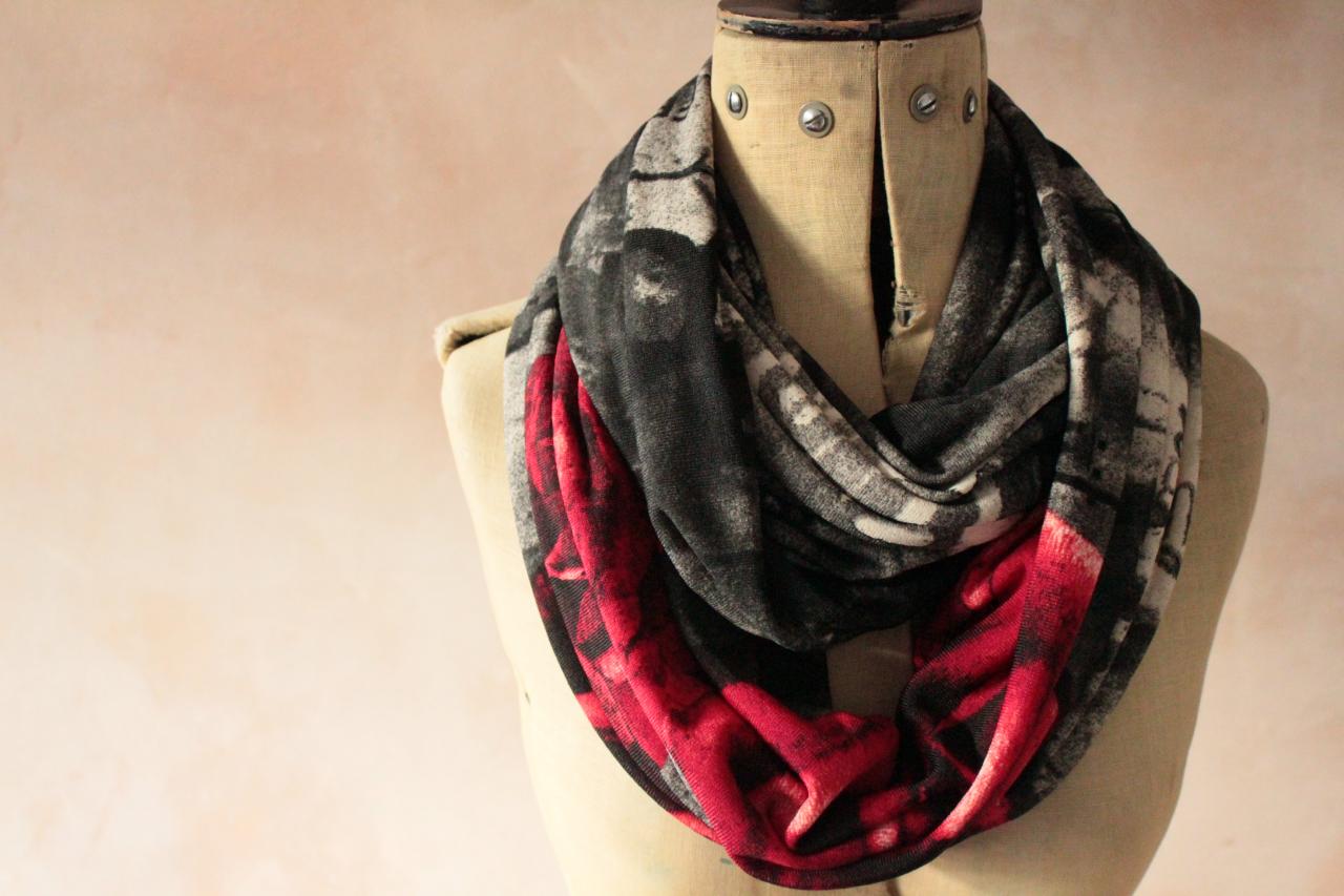 Infinity Scarf - Snood, Eternity Scarf, Circle Scarf, Jersey Scarf, Tube Scarf, Loop Scarf, Snood, T-shirt Scarf - Red Rose