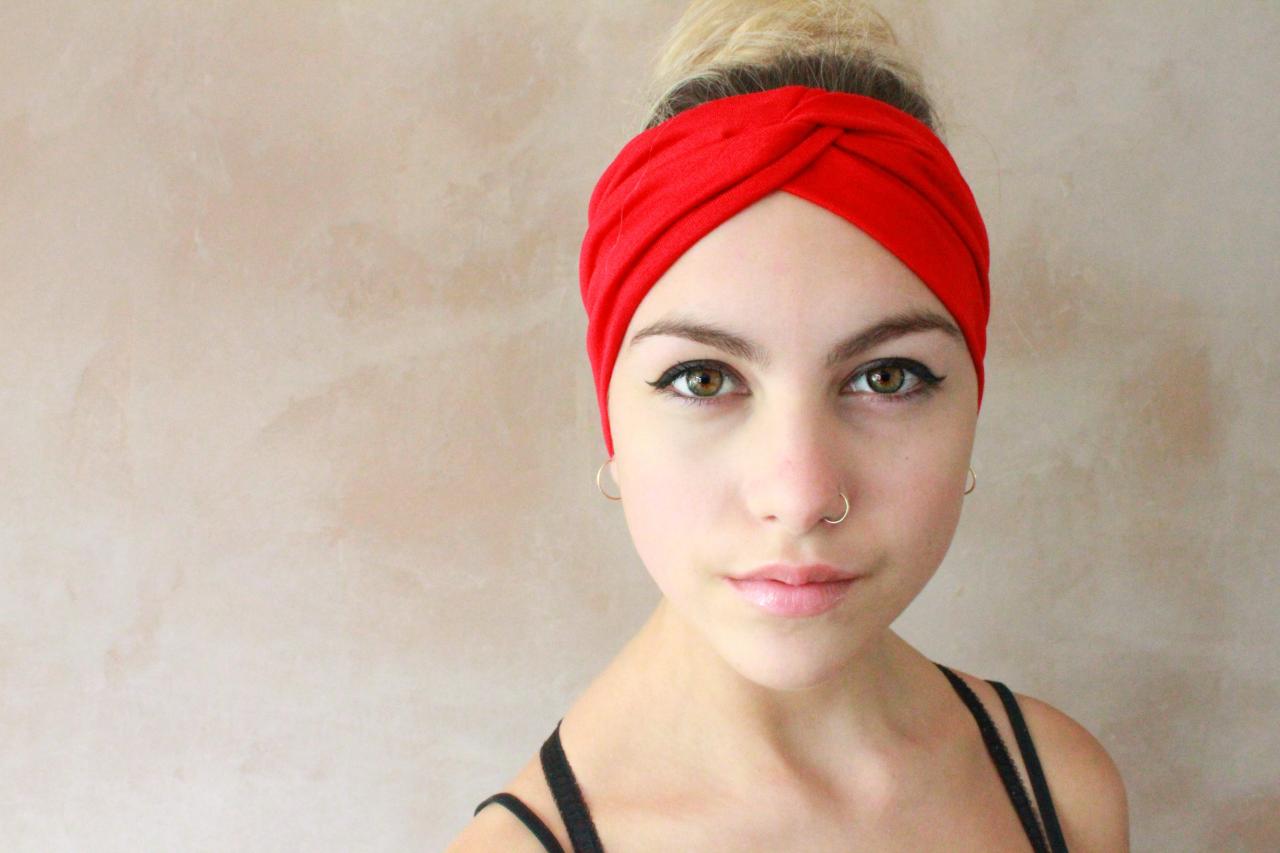 2 In 1 Red Turban Headband, Yoga Headband, Turban Twist, Exercise Headband, Boho Headband, Hippie Headbandworkout Headband