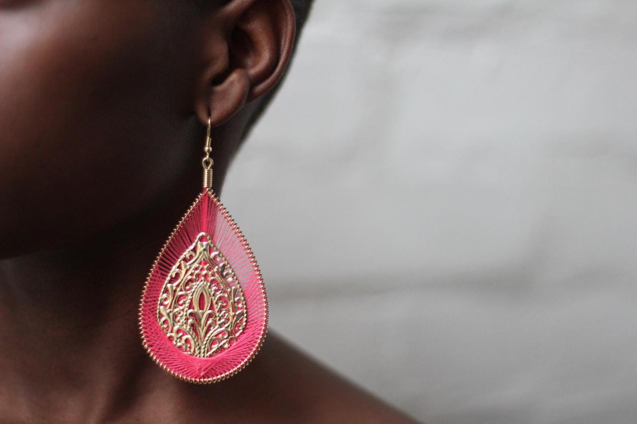 Pink And Gold Drop Earrings Fashion Earrings